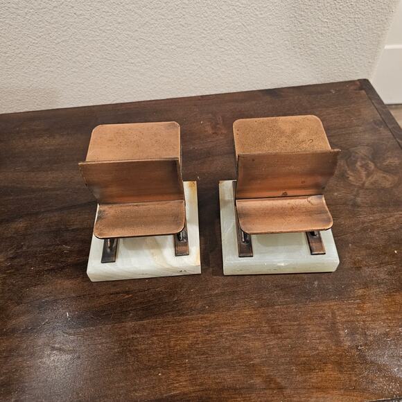 Vintage Curtis Jere Copper Onyx School Desk Bookends - Picture 4 of 6
